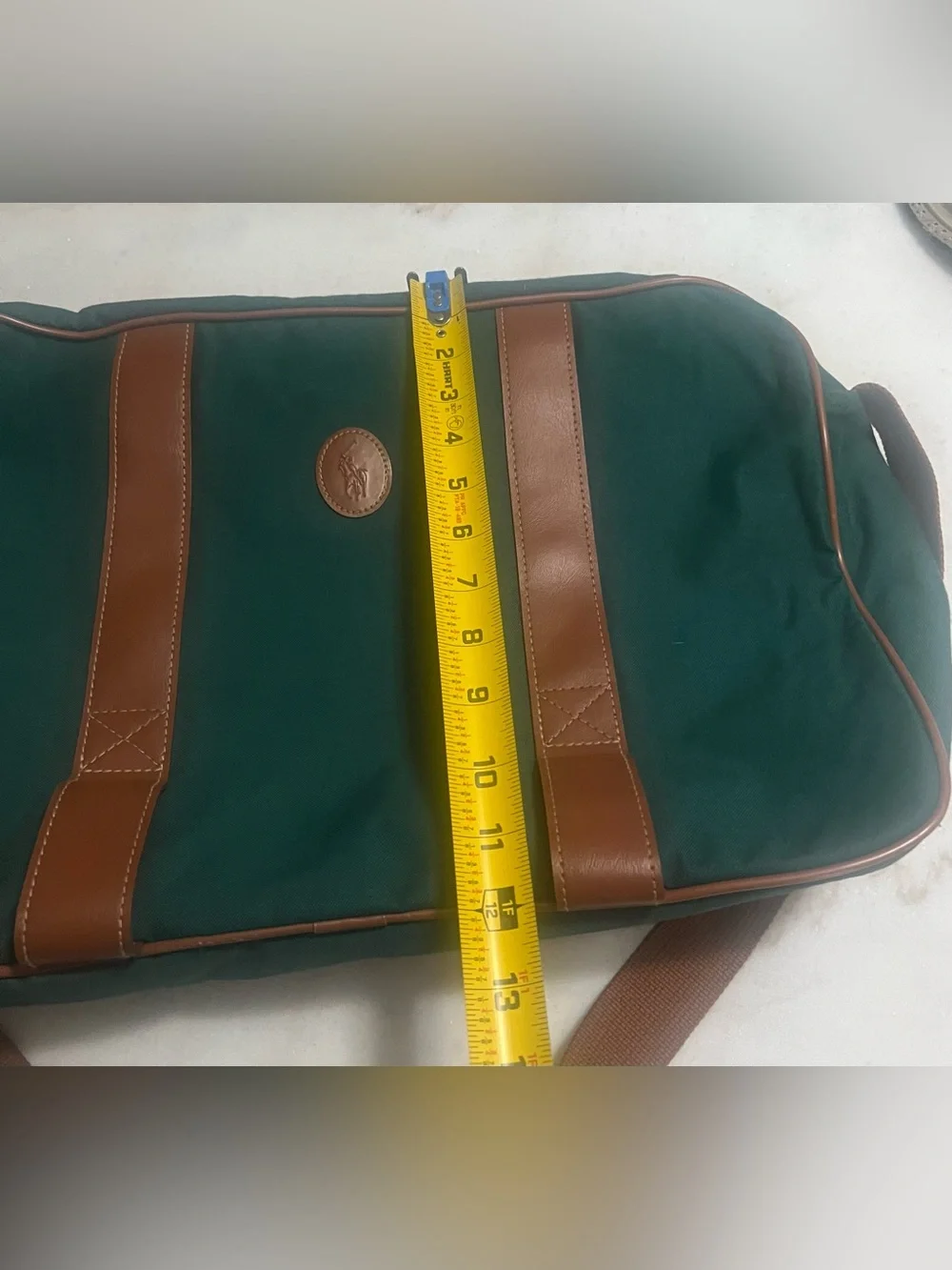 VTG Polo Ralph Lauren Shoulder Laptop Messenger Bag Green Brown Travel